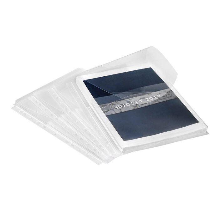 Viquel - Lot de 25 pochettes perforées A4 en plastique - Ouverture en coin  - Pochettes transparentes - Bord renforcé - Fabriqué en France